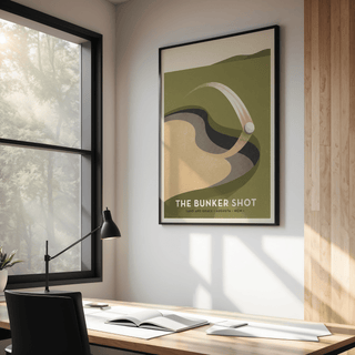 Layered sand contour art with curved golf ball flight path