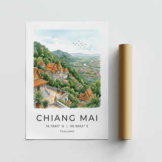 Chiang Mai Art Print panoramic viewpoint with river and mountains