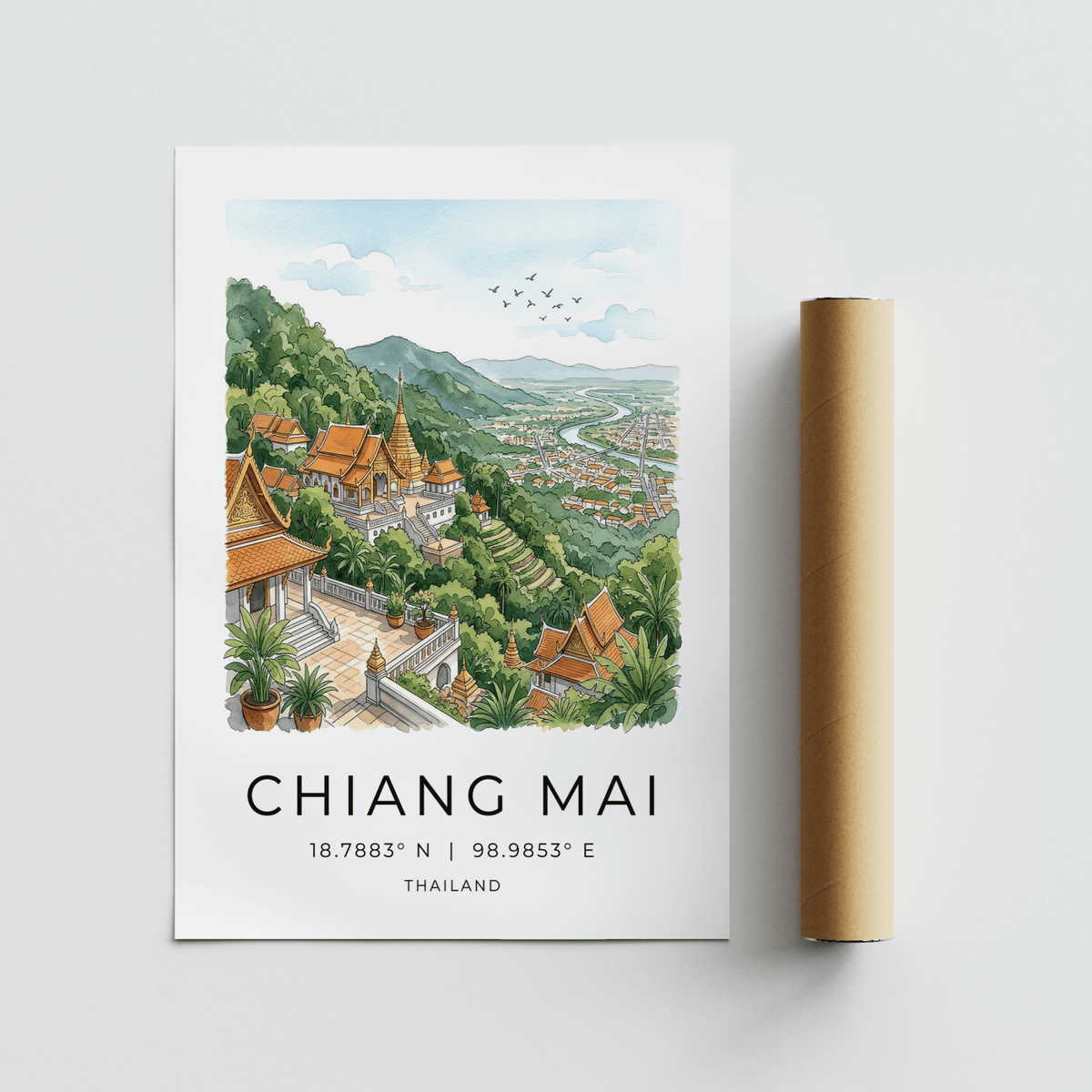 Chiang Mai Art Print panoramic viewpoint with river and mountains