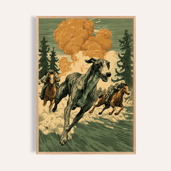 Greyhound Racing Wall Art in green and orange for living room print