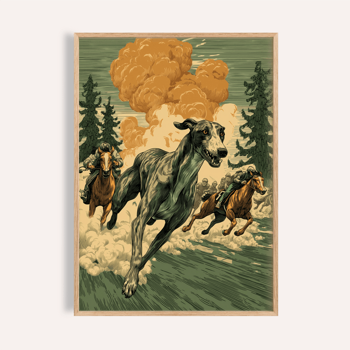Greyhound Racing Wall Art in green and orange for living room print