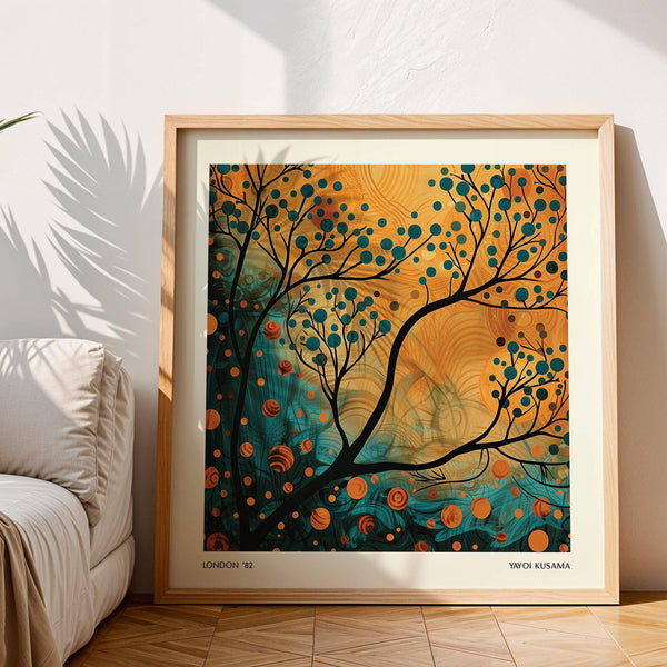 Expressive orange and teal wall art with natural flow and bold detail