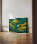 Colorful Japanese Nature Art wall art in Green and Yellow, ideal for office decor