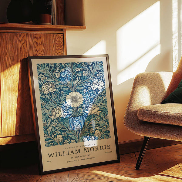 Patterned blue botanical prints for traditional dining room wall decor