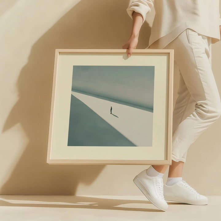 Framed Art Prints Square holding person with shadow in soft blue and cream tones