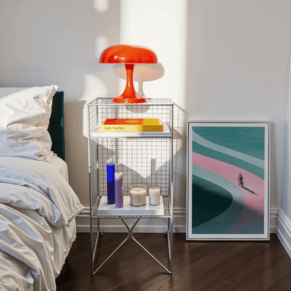 Single cyclist on stylized velodrome track semi-flat illustration