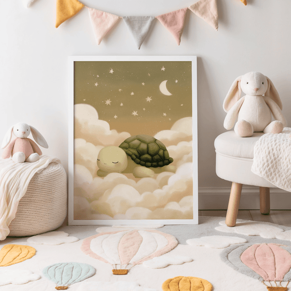 Cute Turtle Wall Art with turtle motif in green for nursery room