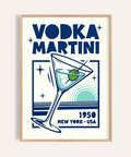 Vodka Martini Poster with blue colors for bar kitchen wall art