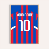 Personlig fotbollströja – blå och röda ränder — wooden-frame main image