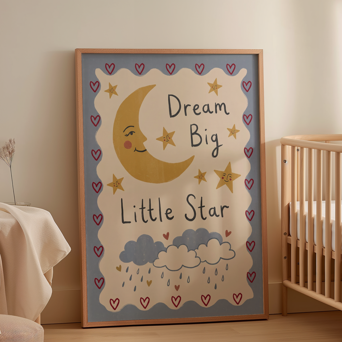Pastel Blue, Beige, Yellow celestial poster for children's room