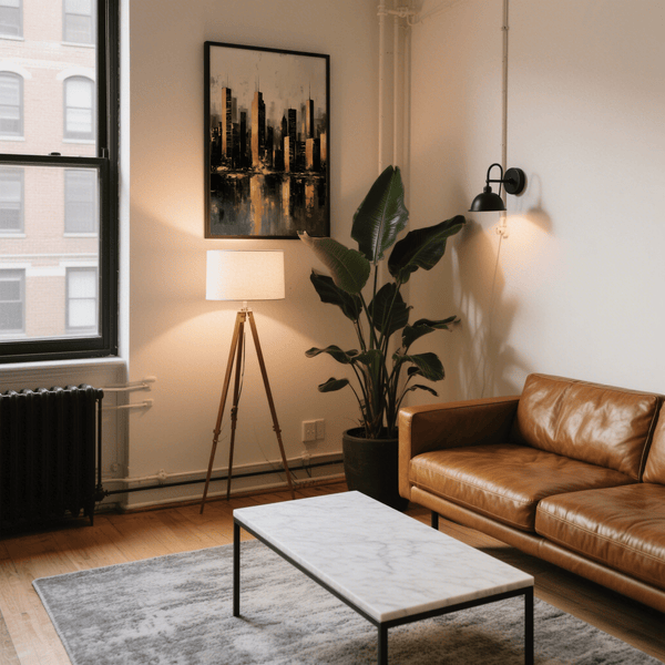 Gold and Black Skyline Poster city artwork for contemporary living areas using white and black tones