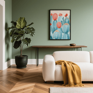 Entryway wall poster Colorful Cactus Print Blue Pink for modern interior