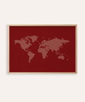 World Map Wall Poster in red and beige for living room wall art