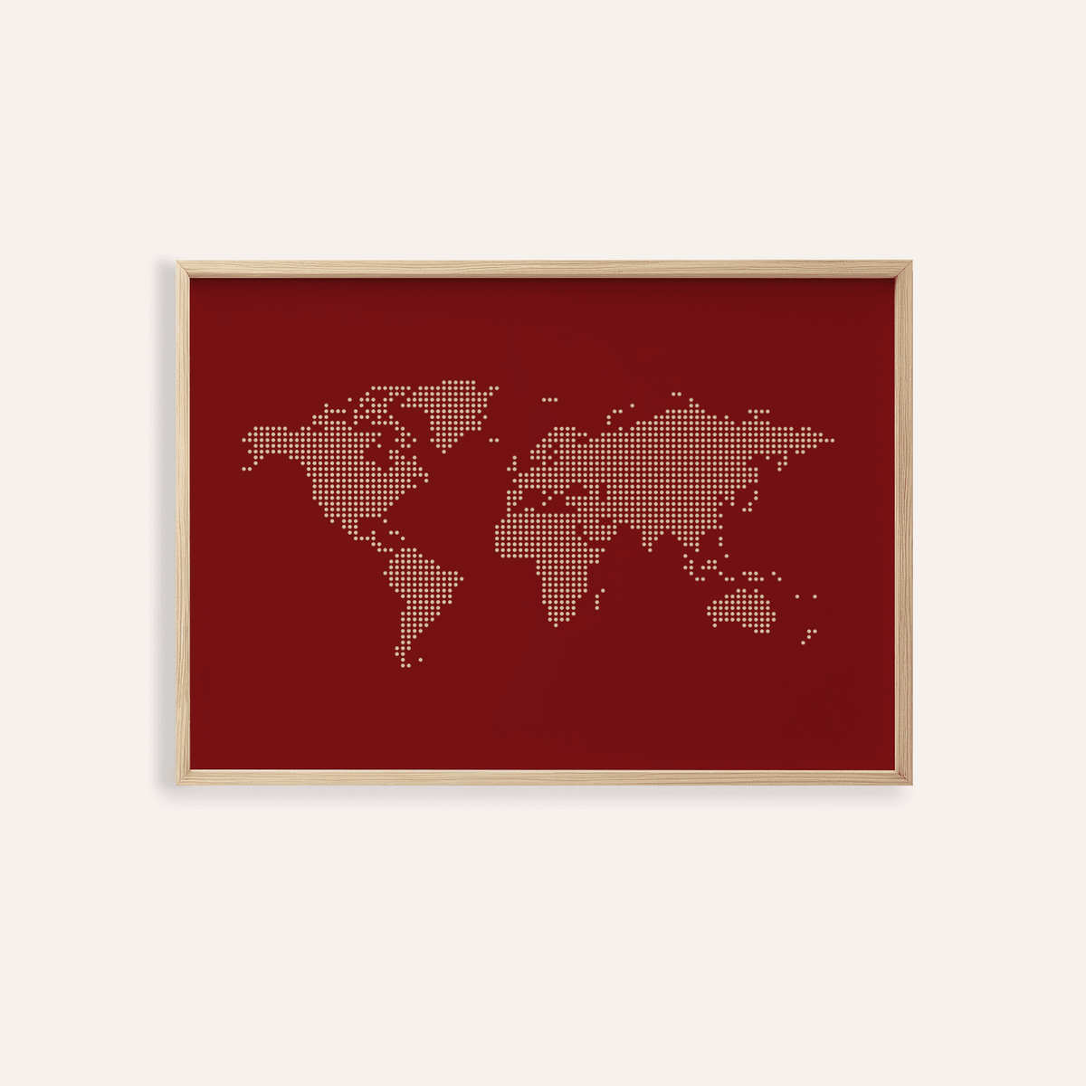 World Map Wall Poster in red and beige for living room wall art
