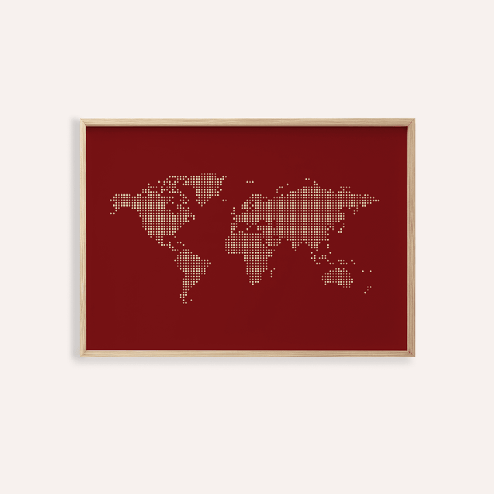 World Map Wall Poster in red and beige for living room wall art