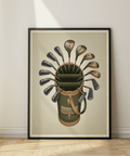 Illustrated Golf Clubs Wall Art showing a golf bag with numbered club heads