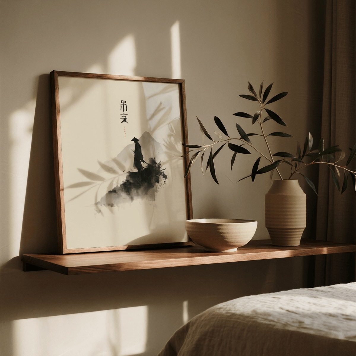 White Samurai Wall Art print, perfect for contemporary living rooms