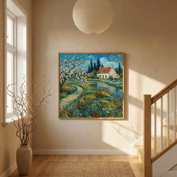 Impressionist Garden Poster using Multicolored details in rustic kitchen space
