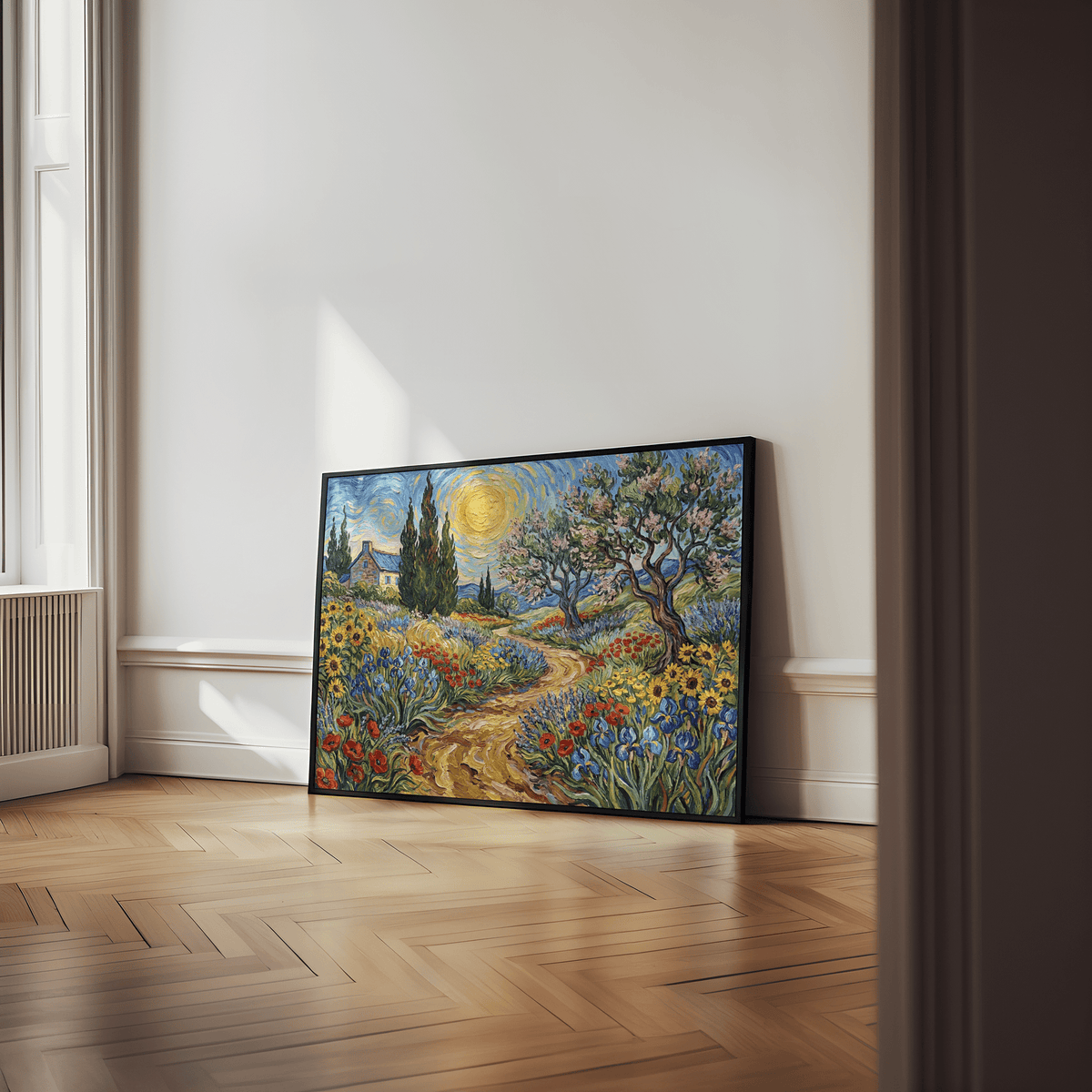 Blue and green themed Floral Landscape Art Print for bedroom decor