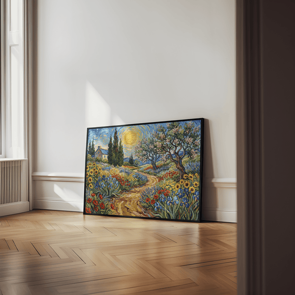 Blue and green themed Floral Landscape Art Print for bedroom decor