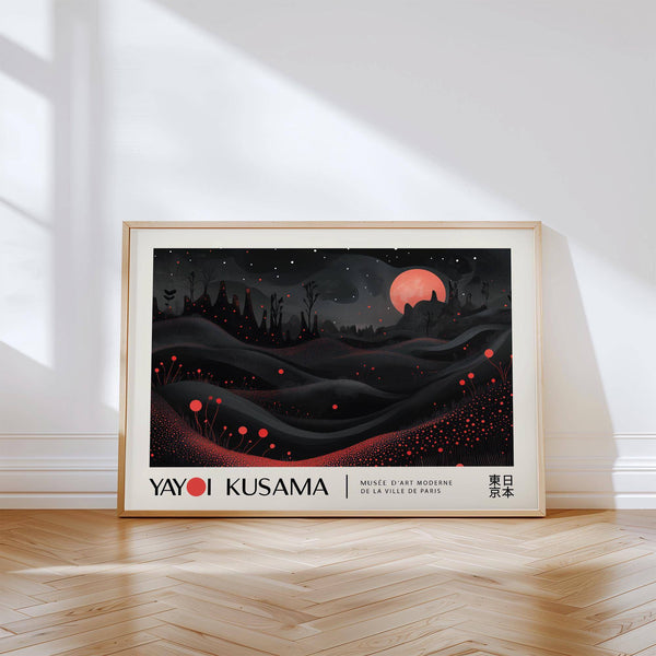 Cosmic moon print combining surrealism with Japanese influence