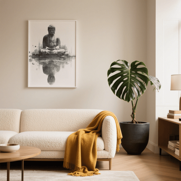Meditating Buddha Print, Black, bedroom, wall art