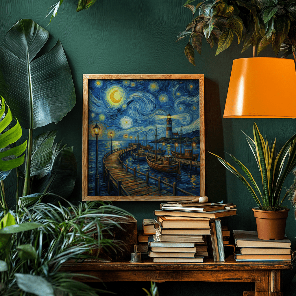 Colorful Van Gogh Poster wall art print in Blue and Yellow for entryway
