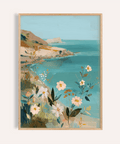 Floral Coast Print with Brown, Blue, and Beige for living room wall art