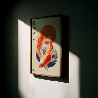 Vibrant Koi Fish Art Print with red, orange hues for office art print