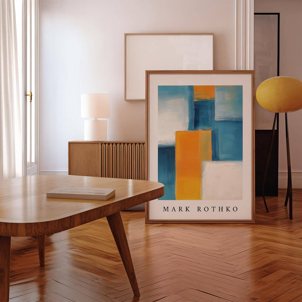 modern blue and yellow wall art with abstract styling
