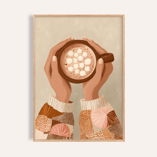 Cute Coffee Art Print with brown and beige colors for kitchen wall art