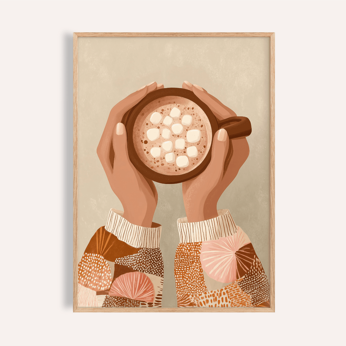 Cute Coffee Art Print with brown and beige colors for kitchen wall art