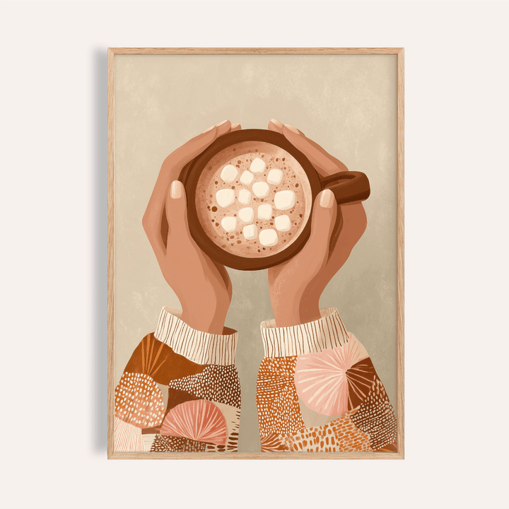 Cute Coffee Art Print with brown and beige colors for kitchen wall art
