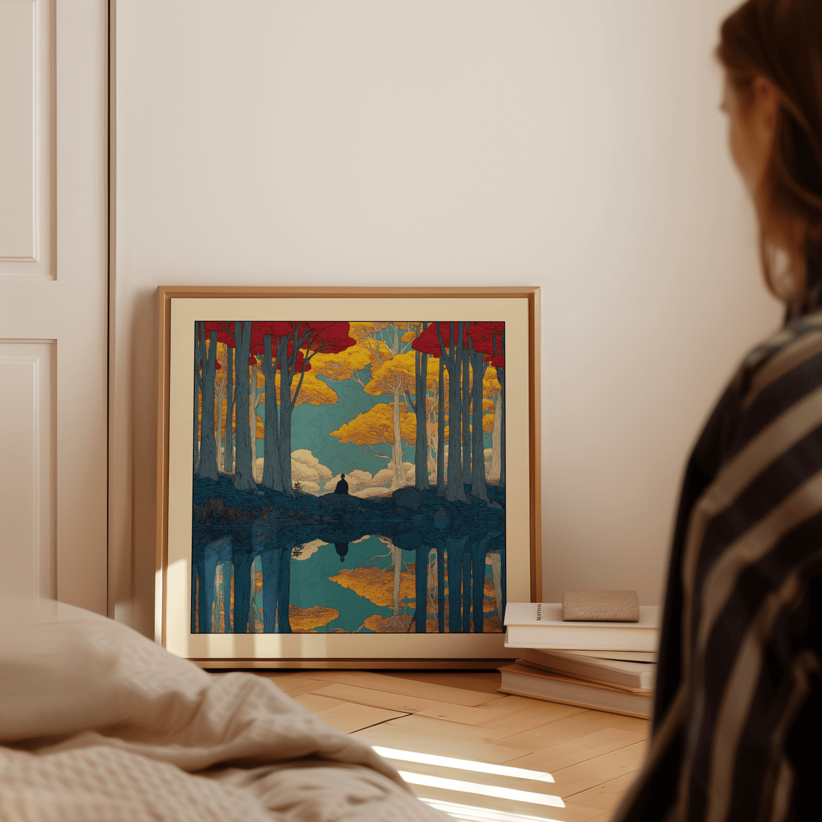 Landscape poster with Red, Yellow, and Blue palette separating sky and ground