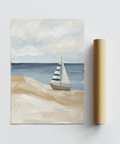 Beach Sailboat Wall Art poster in beige and white for hallway wall art