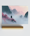 Samurai Mountain Wall Art print with pink blossoms for meditation room