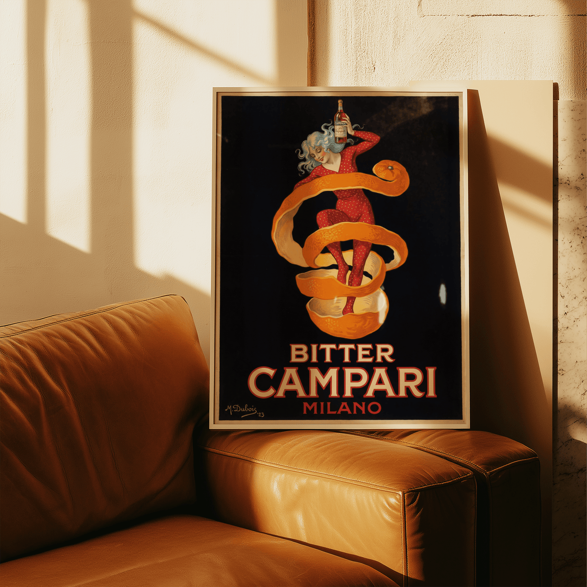 Vintage Campari Print art for modern living room with Red accents