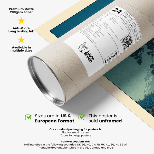 Vintage inspired landscape art of moon beyond pine canopy