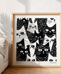 Abstract feline wall art in monochrome tones.