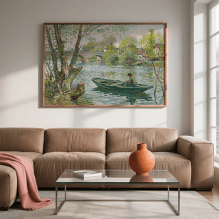 Fishing Boat Art Print, tranquil Green and Blue for bedroom wall art