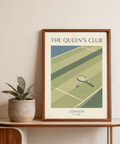 Retro sports Tennis Wall Art print featuring THE QUEEN’S CLUB header and London text