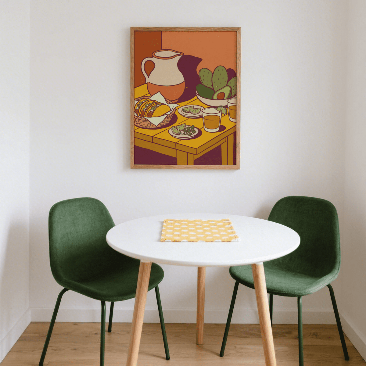 Home kitchen Taco Art Print with main colors Orange and Green wall art