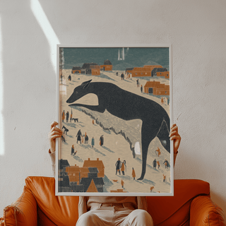 Whimsical Dog Art Print with playful Black dog for nursery wall art