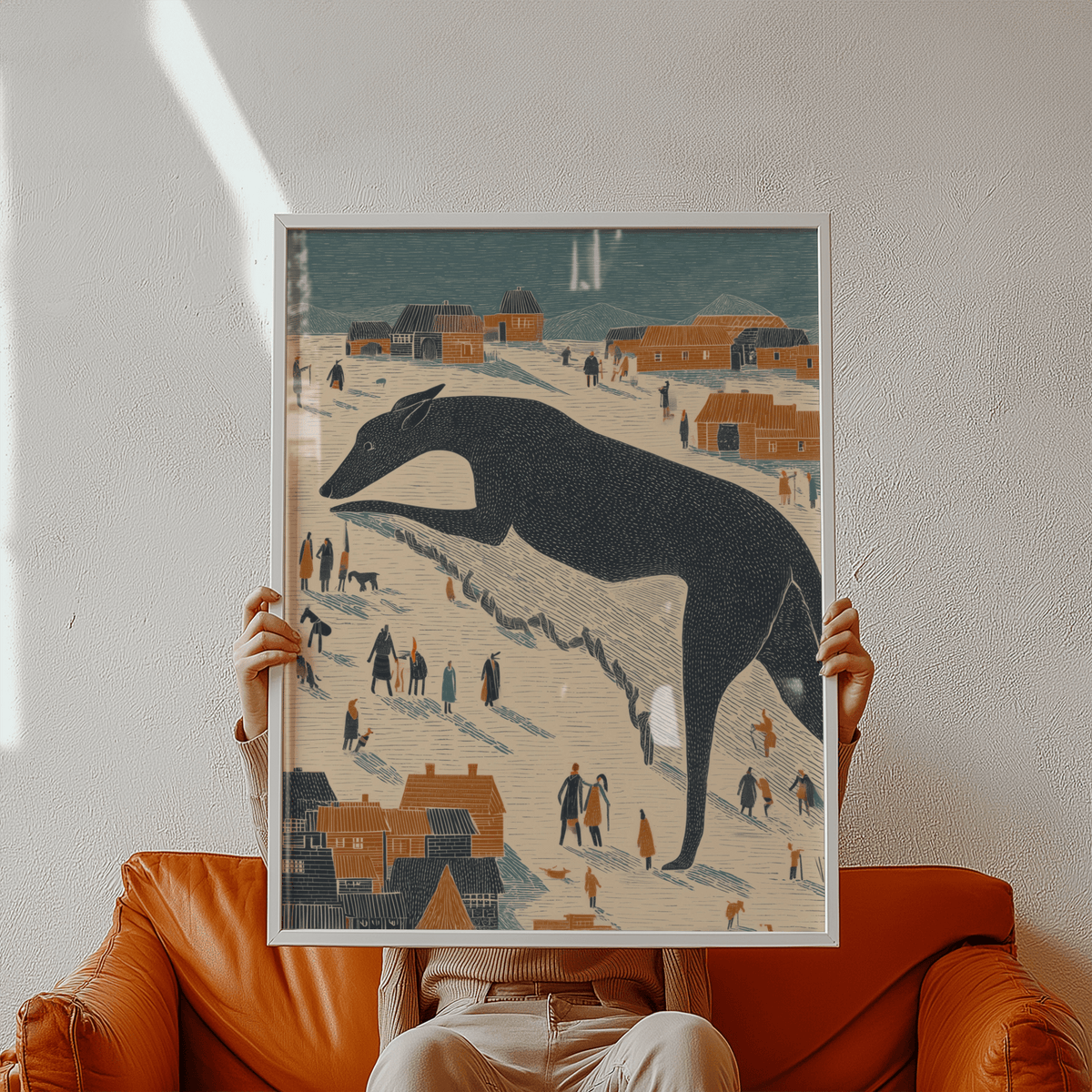 Whimsical Dog Art Print with playful Black dog for nursery wall art