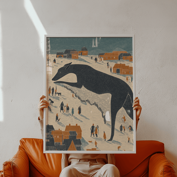 Whimsical Dog Art Print with playful Black dog for nursery wall art