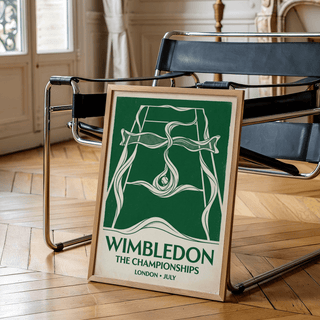 Close-up of tennis court diagram and swirling ribbon graphic on wall art print