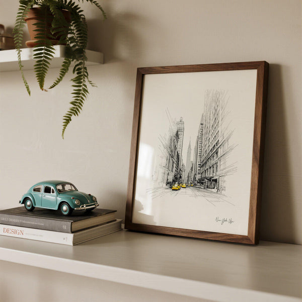 Urban sketch New York City drawing square format travel poster