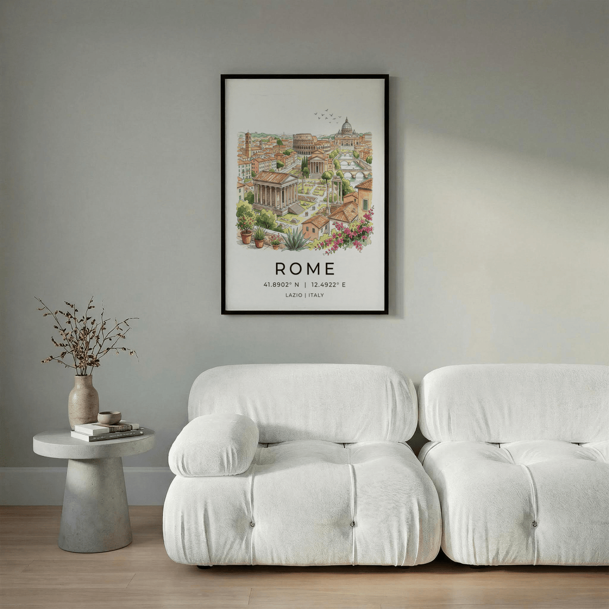 Framed mockup of Lazio Landscape Wall Art in modern living room