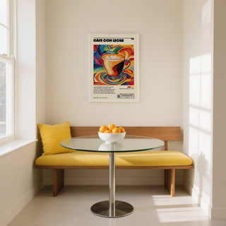 Retro kitchen art print with cafe con leche as the central theme.