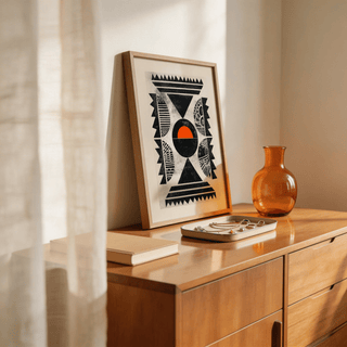 Bold Indian Pattern Wall Art poster with circle motif and zigzag border